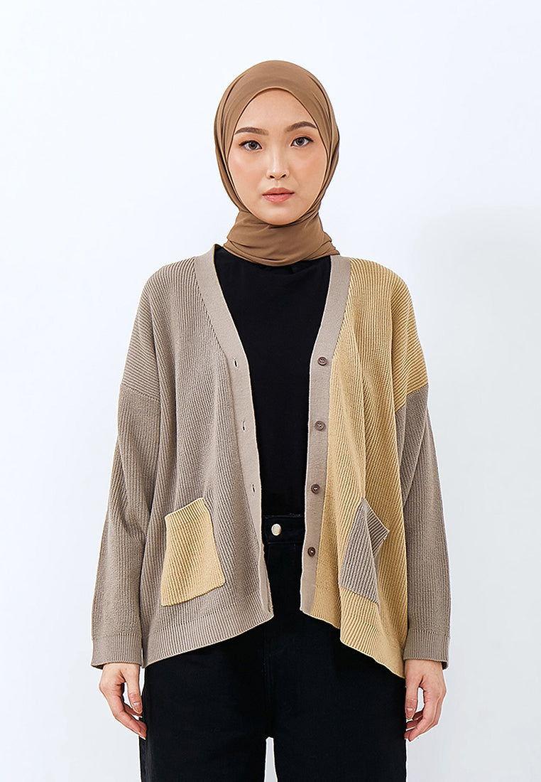 TWO TONE KNIT CARDIGAN