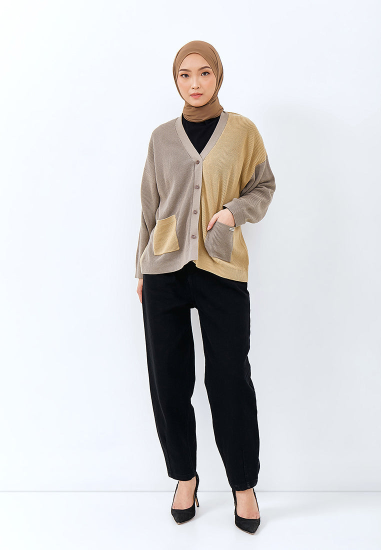 TWO TONE KNIT CARDIGAN