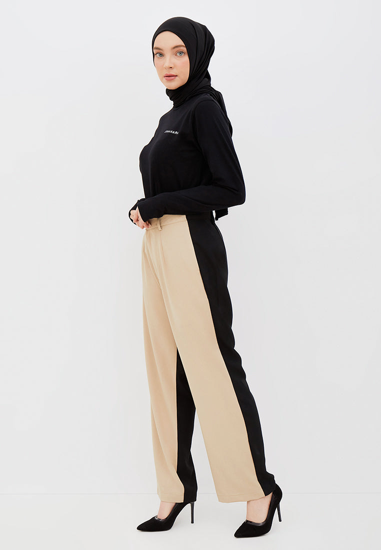 TWO-TONE STRAIGHT PANTS