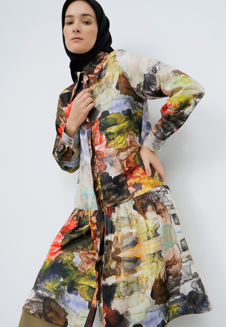 PRINTED RUFFLE TUNIC