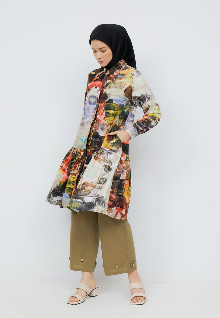 PRINTED RUFFLE TUNIC