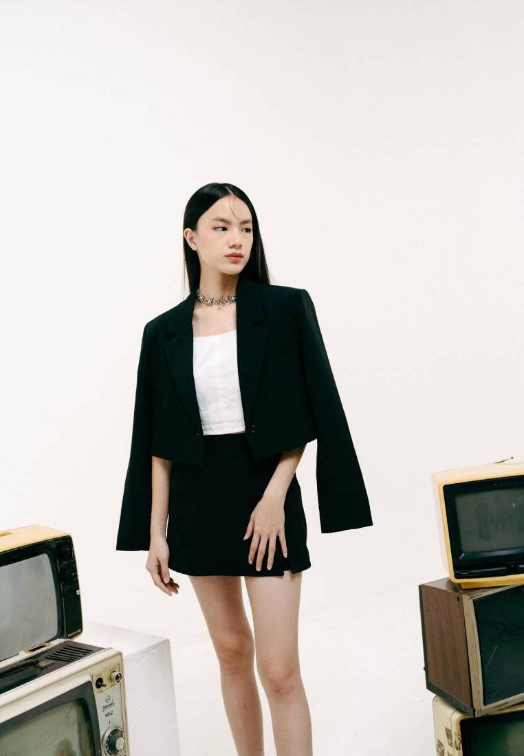 Long Sleeve Crop Blazer with Lapel