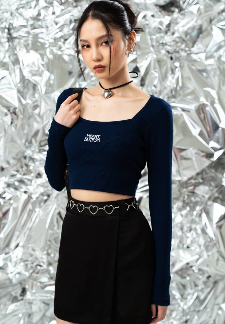Square Neck Long Sleeve Rib Top
