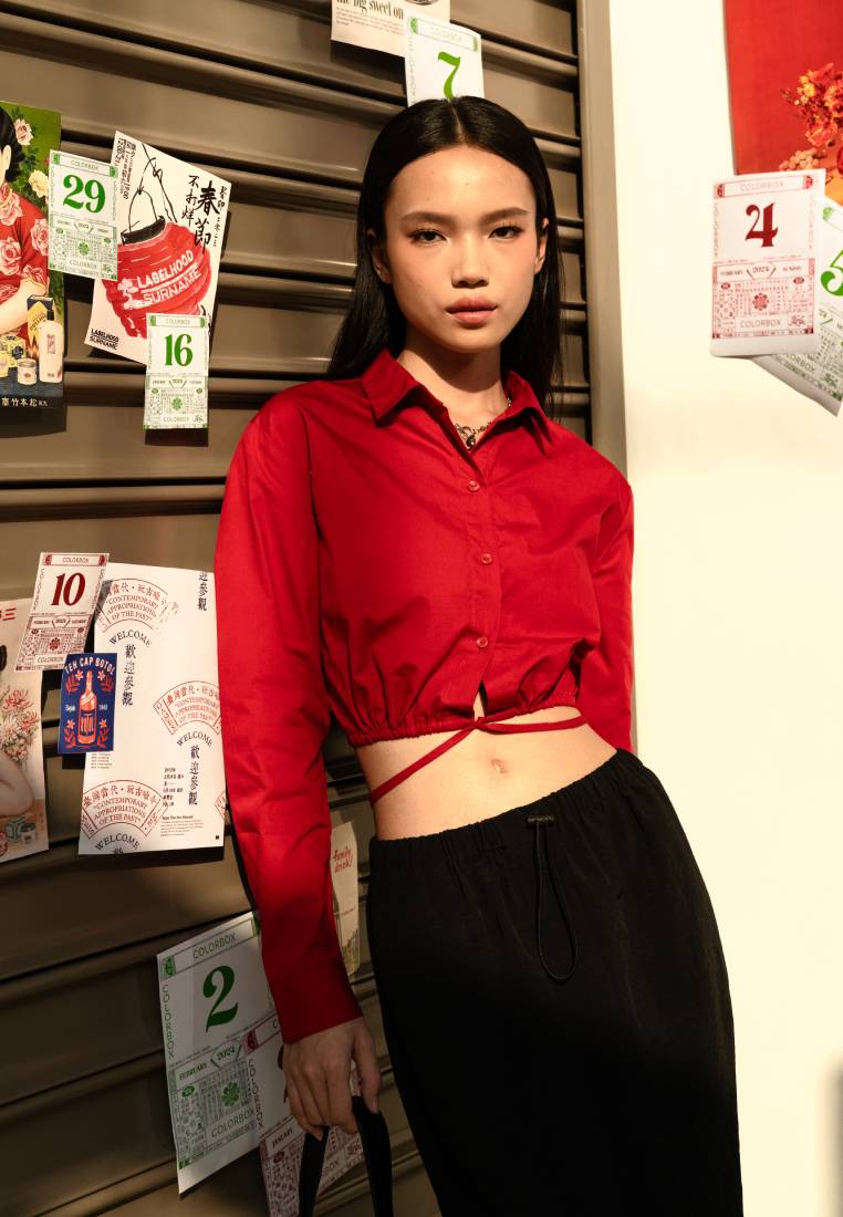 Long Sleeve Blouse with Tied Waist
