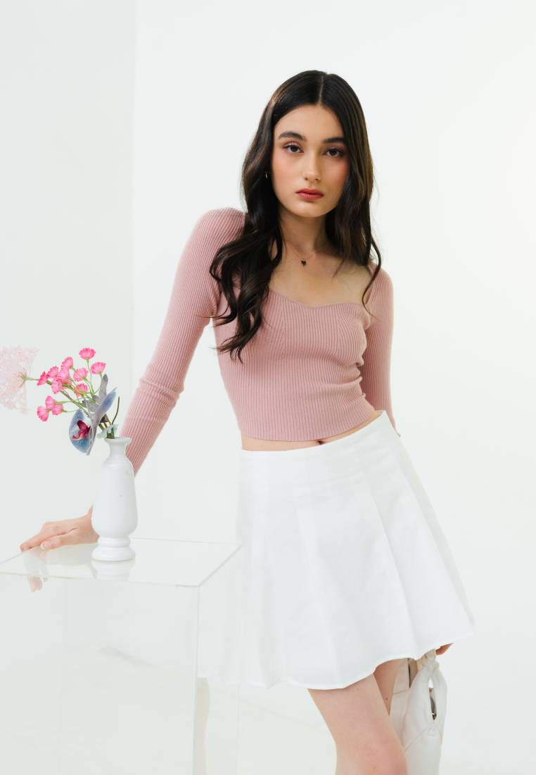Bustier Look Long Sleeve Knit Top