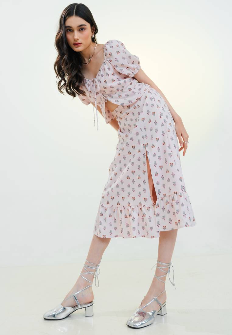 Printed Midi Skirt with Slit