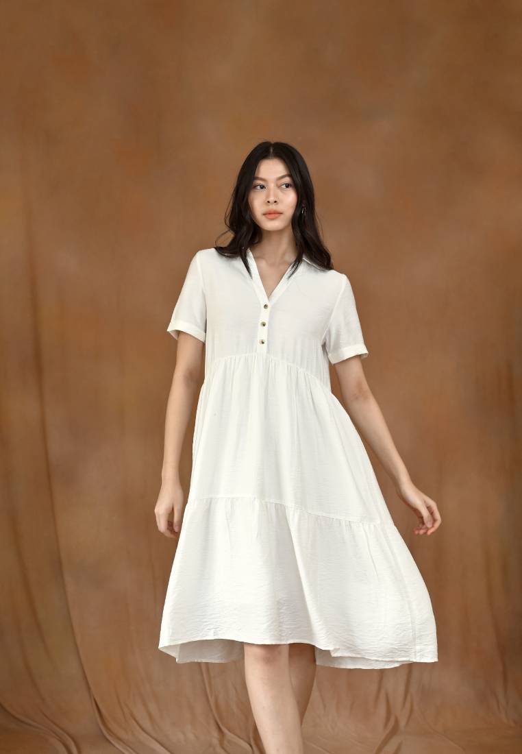 V-Neck Tiered Midi Dress