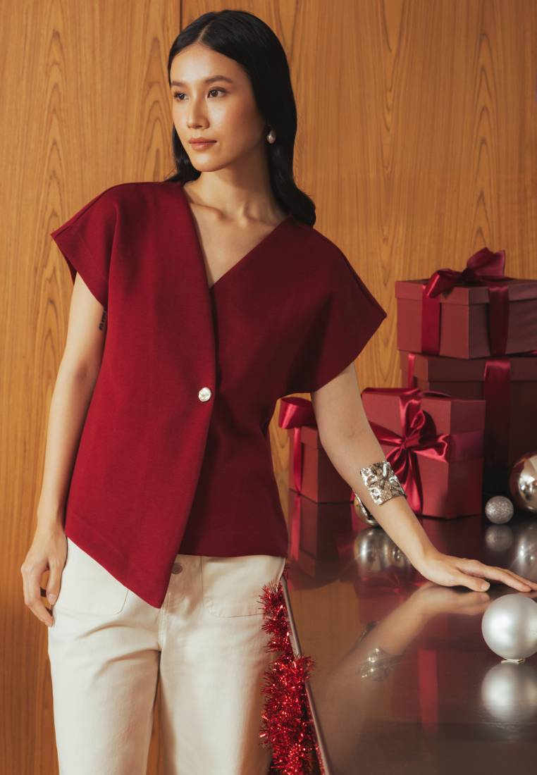 V-neck Short Sleeve Blouse