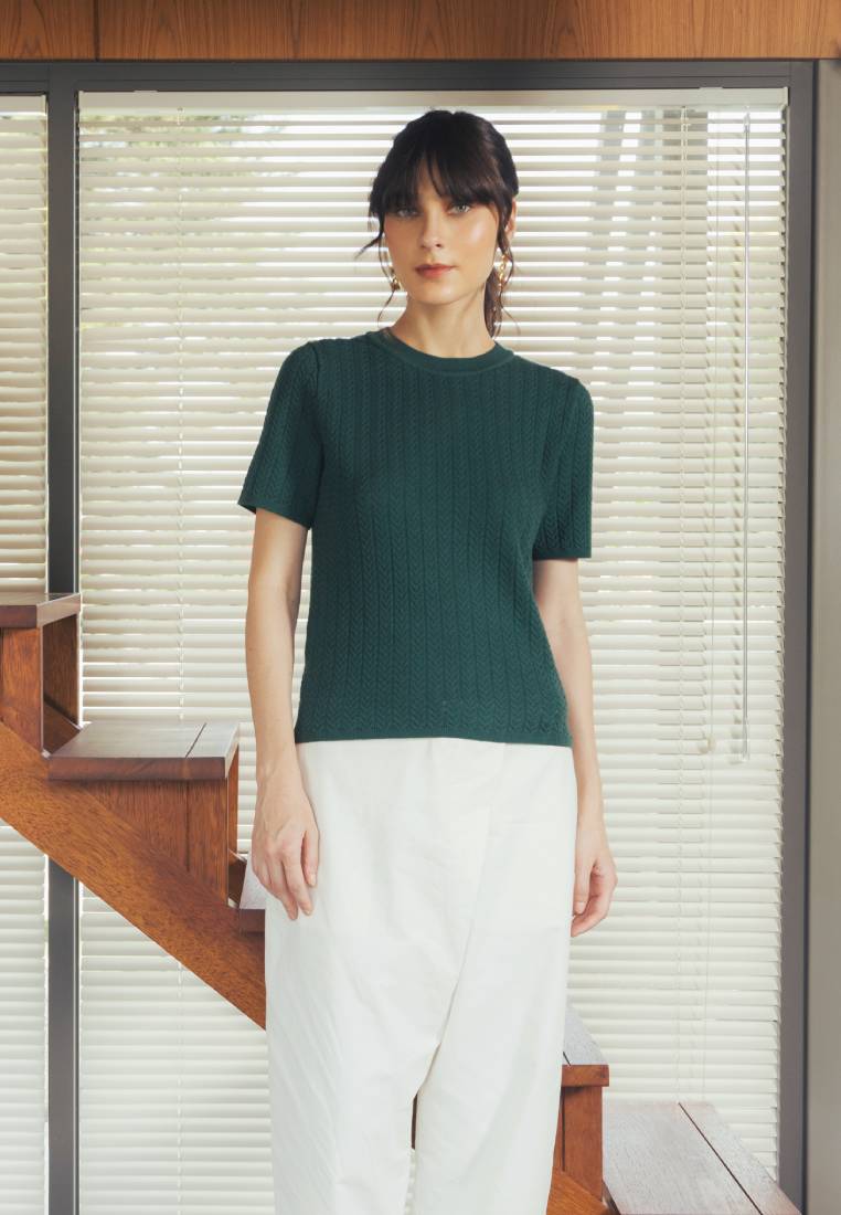 Round Neck Short Sleeve Knit Top