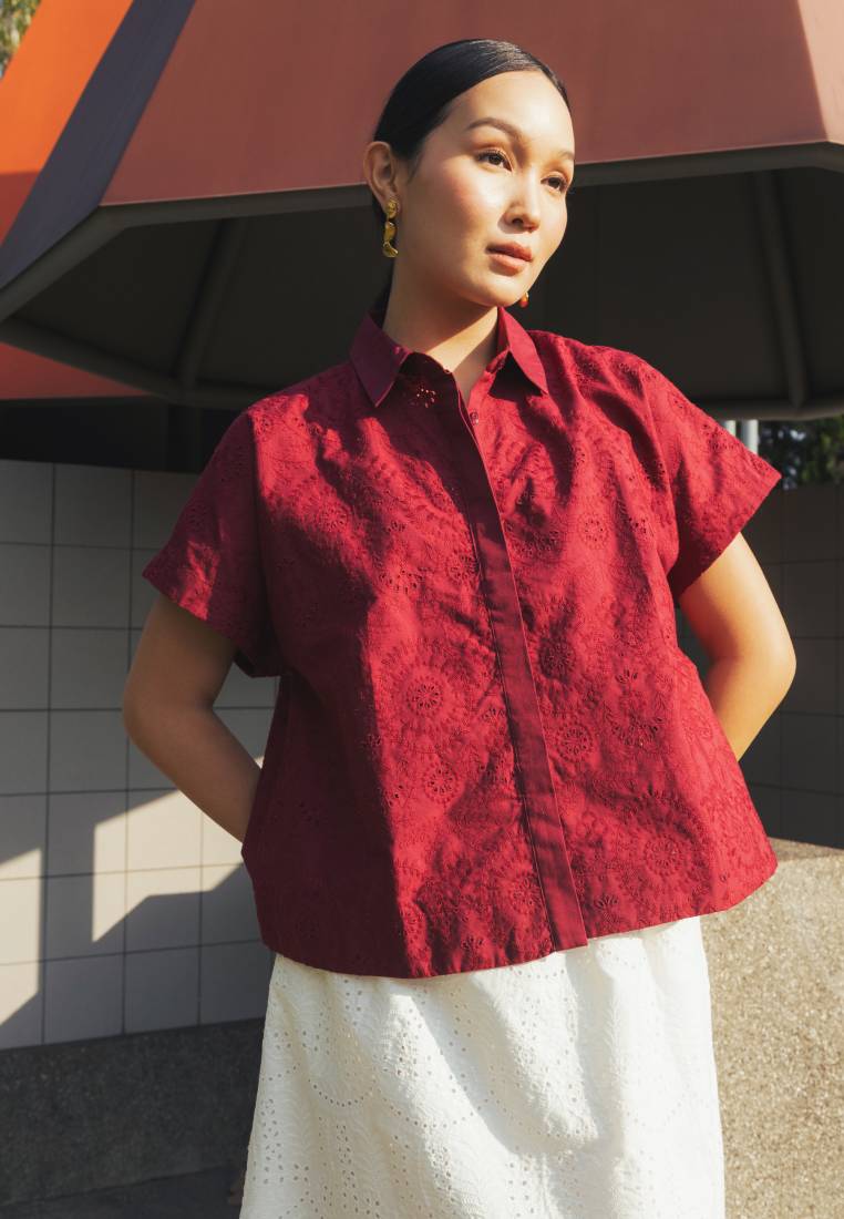 Short Sleeve Eyelet Blouse