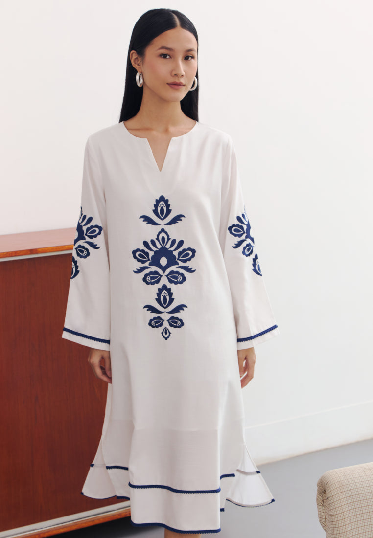 Embroidered V-Neck Midi Dress