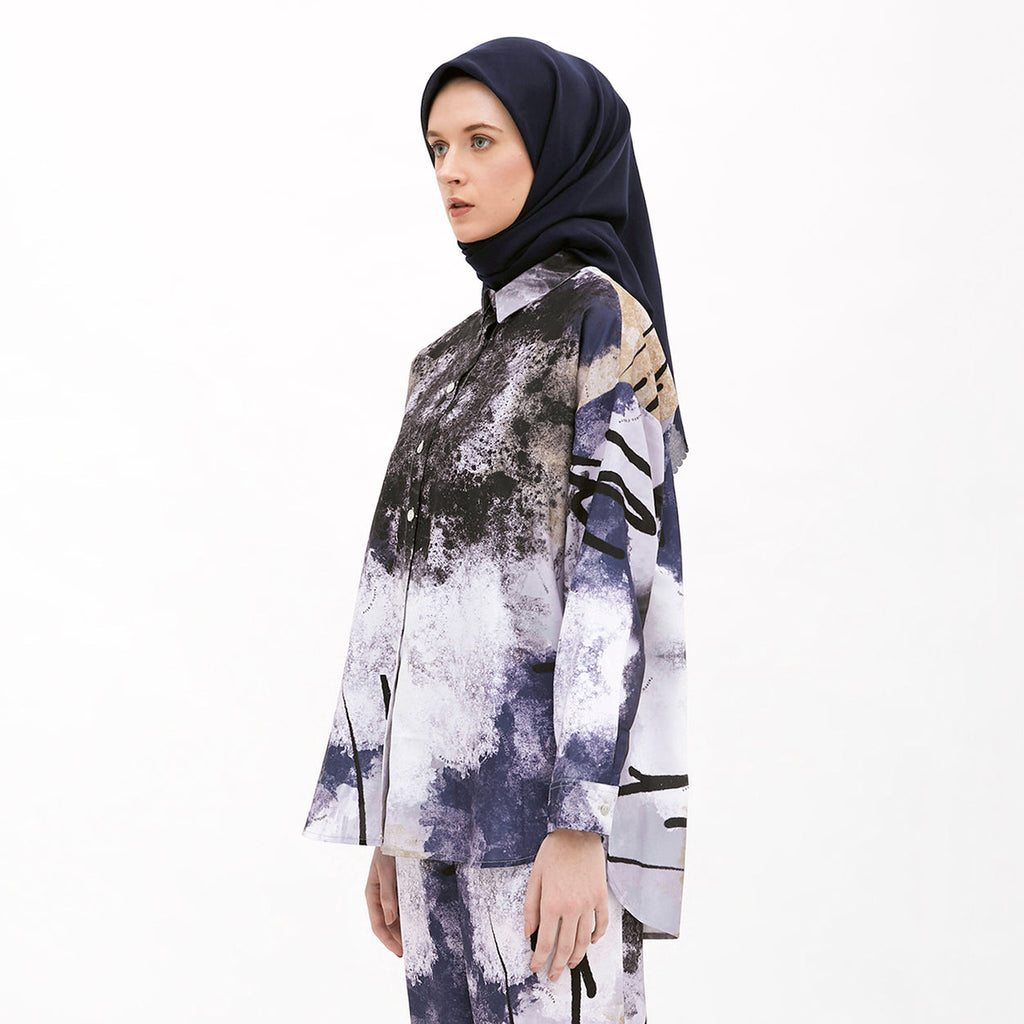 Saudade Printed Shirt White-Blue