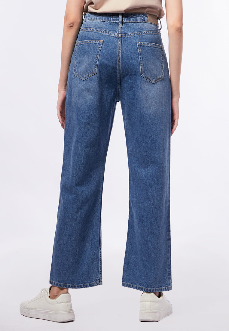 Hi-Waist Straight Denim Med Blue