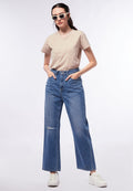 Hi-Waist Straight Denim Med Blue