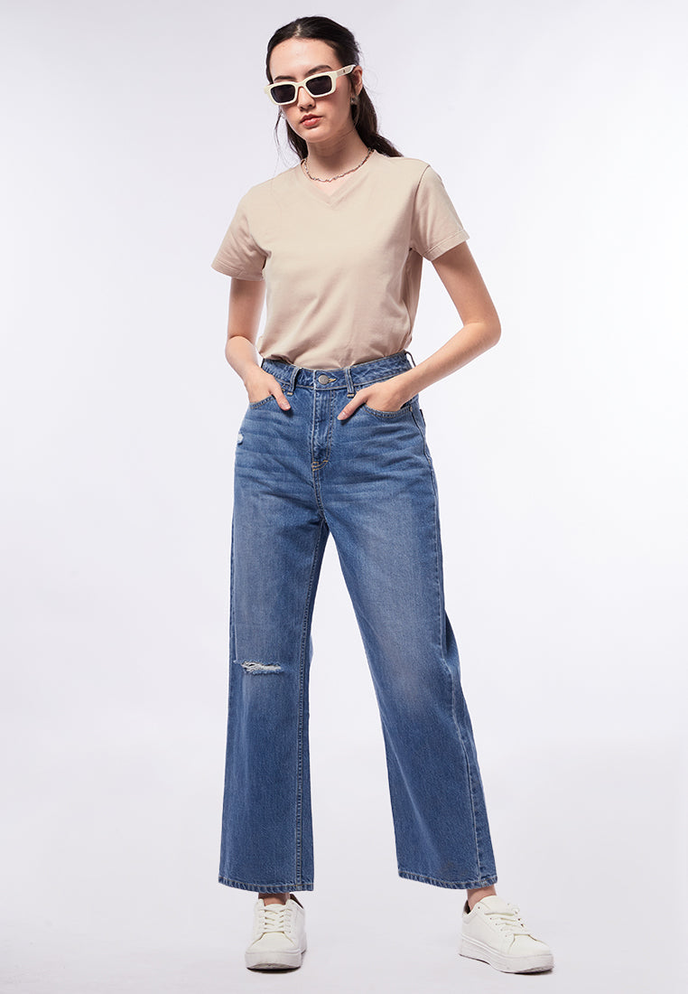 Hi-Waist Straight Denim Med Blue