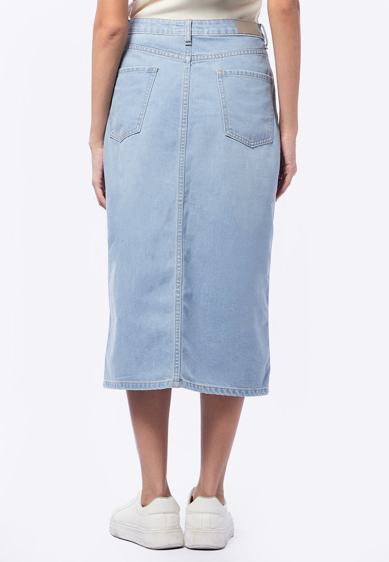 Denim Midi Skirt with Front Slit