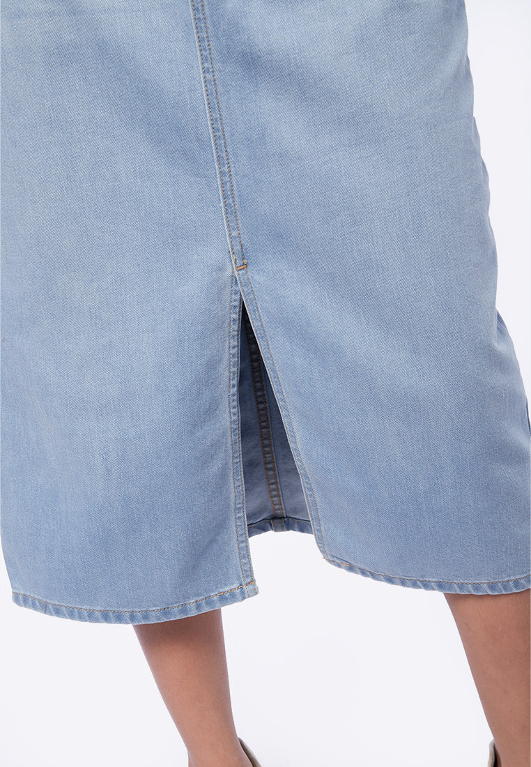 Denim Midi Skirt with Front Slit