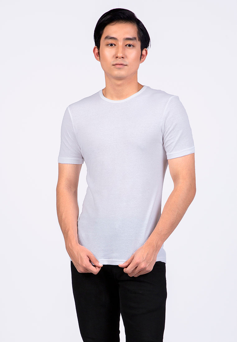 Short Sleeve Round Neck Undershirt White