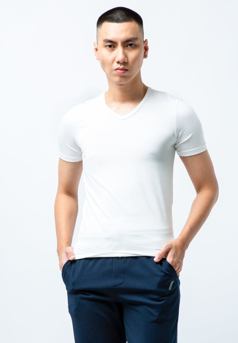 Short Sleeve V Neck Undershirt (TENCEL) White