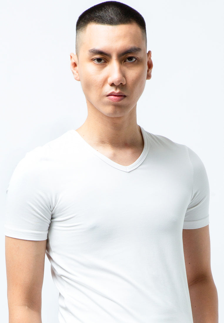 Short Sleeve V Neck Undershirt (TENCEL) White