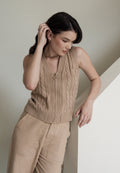 V-Neck Cable Knit Vest with Opening