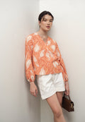 Printed V-Neck Wrap Blouse