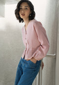V-Neck Blouse with Box Pleats Waist