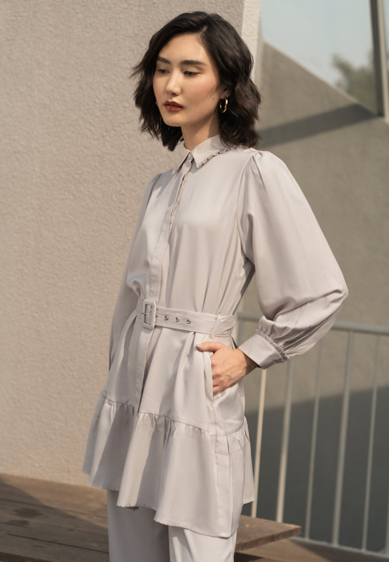 Gathered Long Sleeve Tunic with Belt