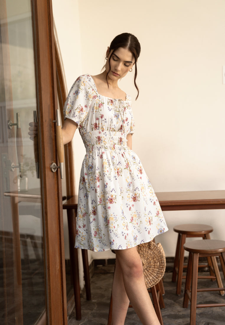 Printed Mini Dress with Smock Details