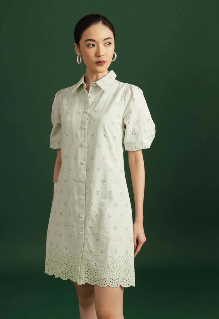 Short Sleeve Eyelet Mini Dress