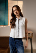 Pleated Stripes Sleeveless Blouse