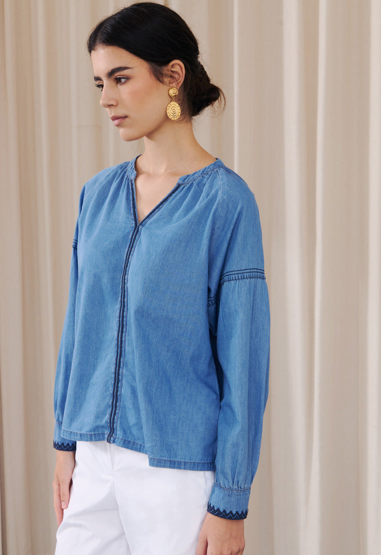 Long Sleeve Chambray Blouse