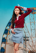 Contrast Color Long Sleeve Polo Top