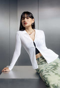 Long Sleeve Knit Top with Button