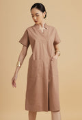 V-Neck Short Sleeve Midi Dress