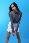 Cable Knit Button Up Top Grey