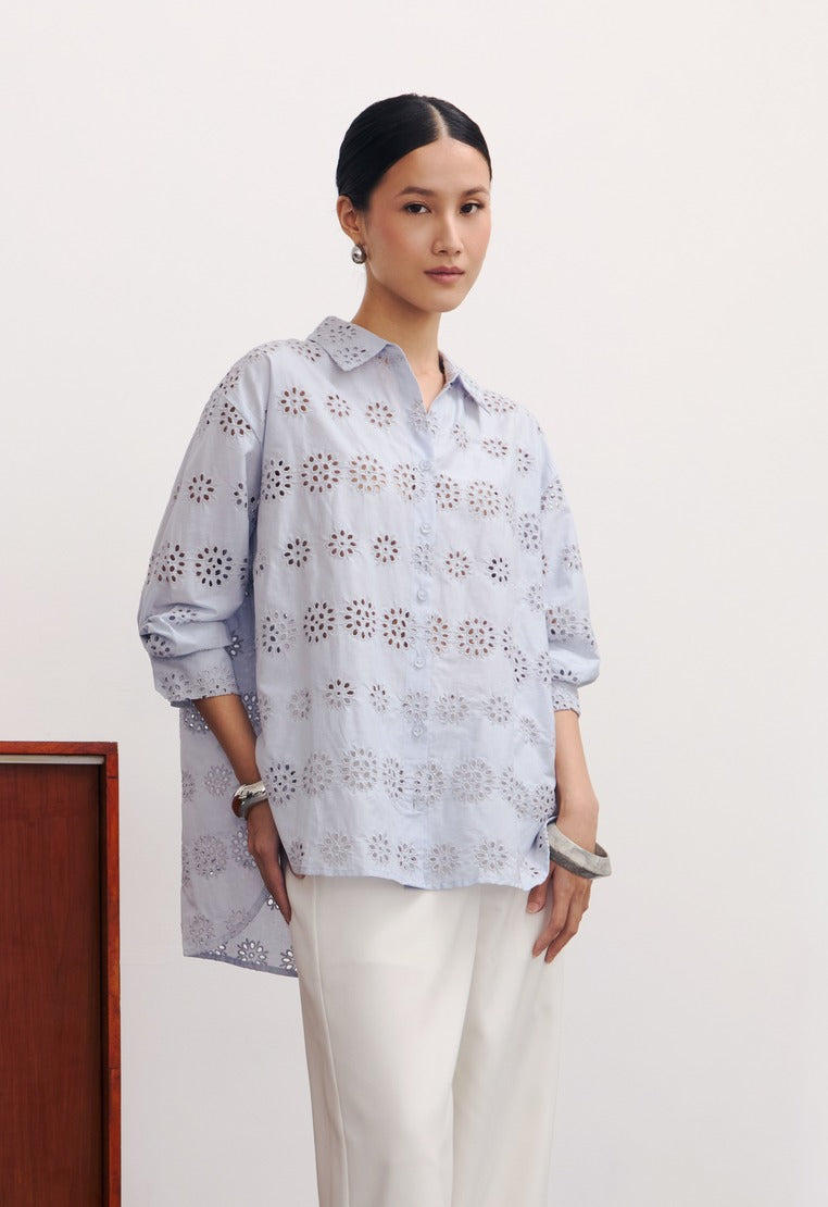 Long Sleeve Eyelet Blouse
