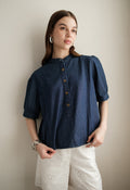 Mandarin Collar Chambray Blouse
