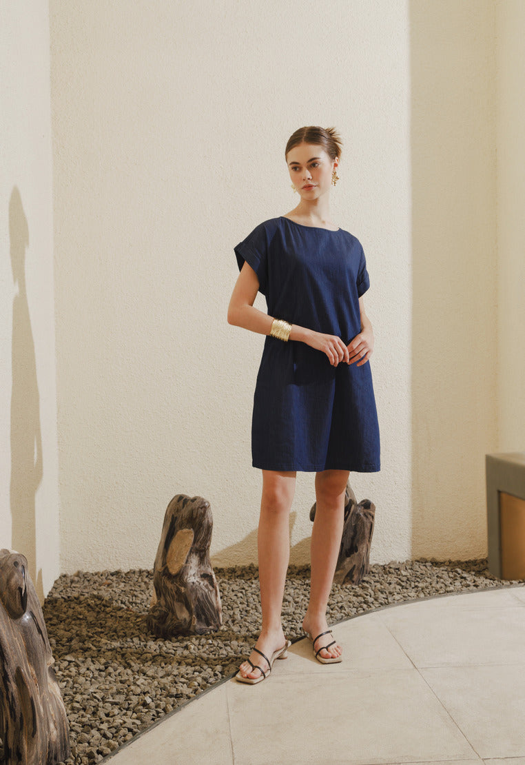 Short Sleeve Denim Midi Dress